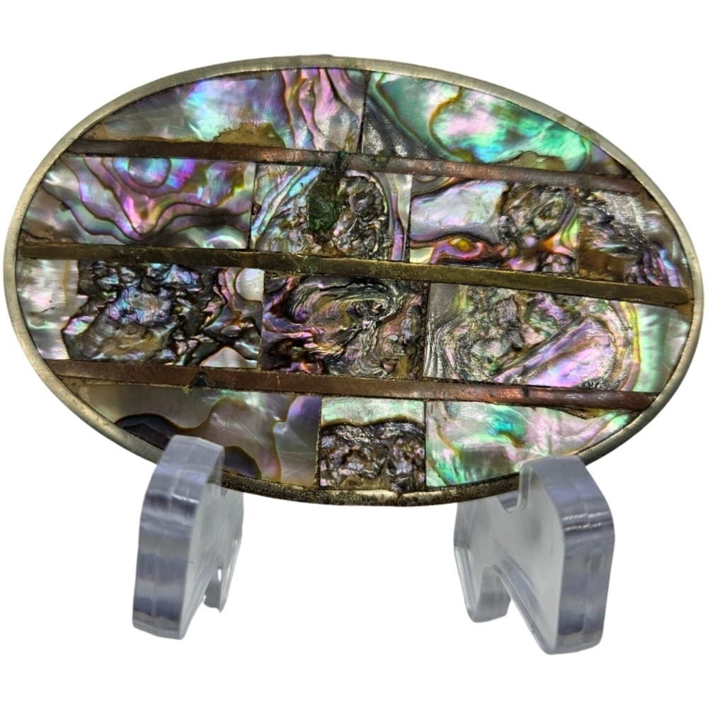 Vintage Mexican Abalone Shell Inlaid Belt Buckle.
